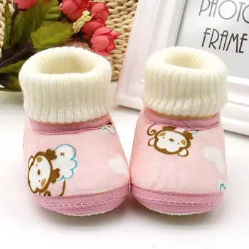 

New Lovely Baby Winter Printing Luo Mouth Boot Shoes Soft Soled Keep Warm Toddler Girls Boys Crib Bebe Shoes Booties
