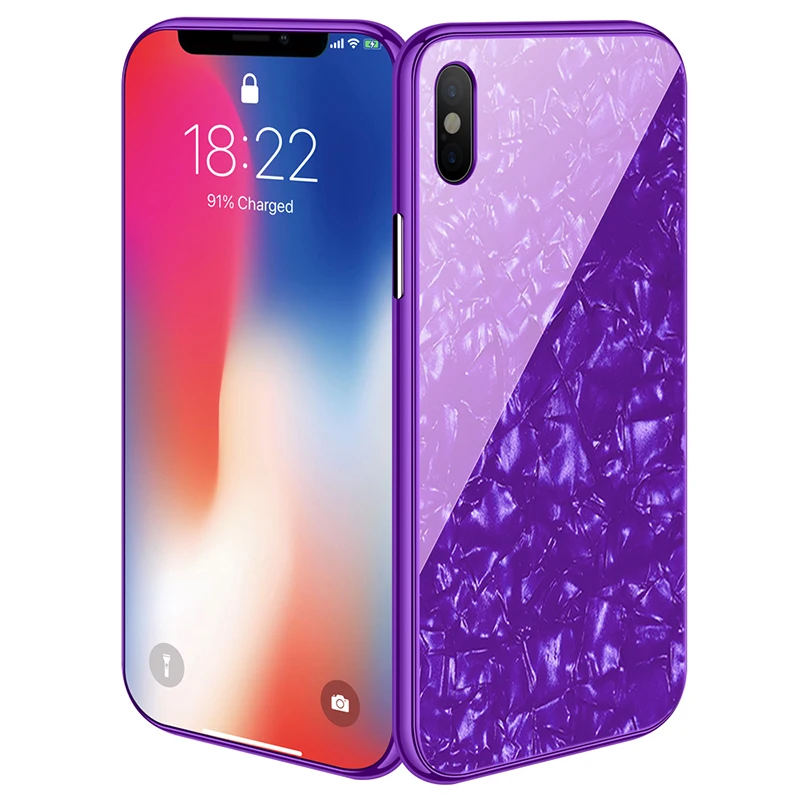 Фиолетовый Чехол для iPhone 11 Pro Max X 10 6 6s 7 8 Plus XS Max XR односторонний чехол из закаленного стекла для телефона - Цвет: Фиолетовый