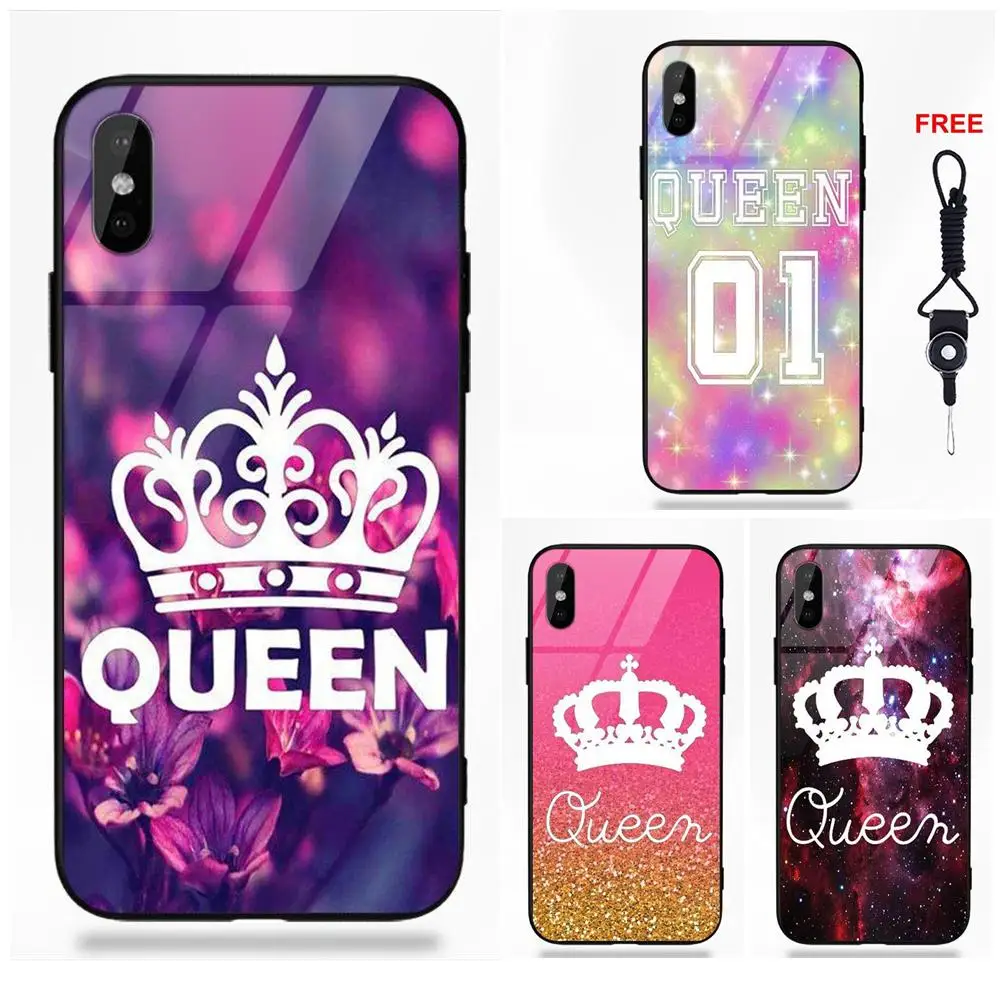 cheap For Redmi 5 Note 5A 6 For Galaxy S8 S9 Plus Huawei Honor 7X P20 Lite Mate 10 Pro Tempered Glass Coque Shell Princess King Queen