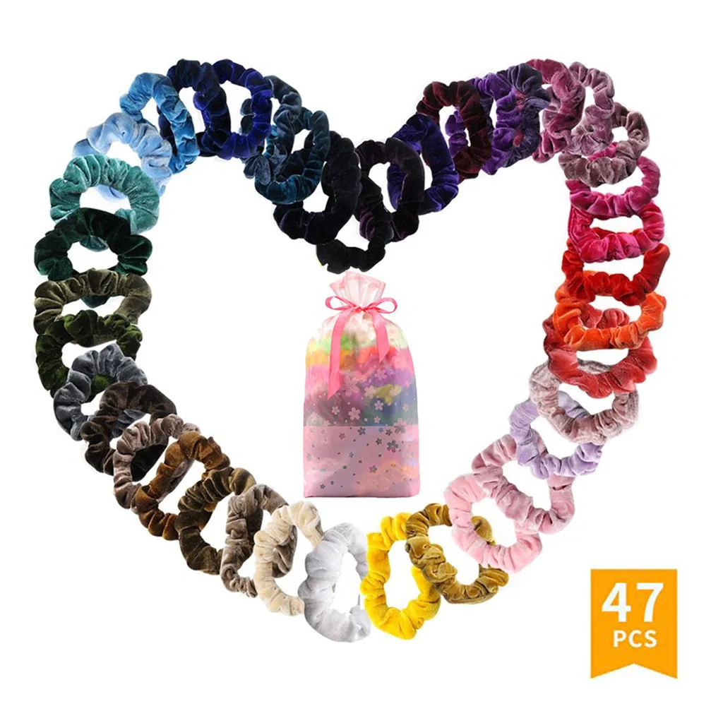 Multicolor 47 шт. бархатные повязки для волос для женщин или девочек, украшения для волос, Разноцветные Подвески для девушки, галстук-резинка для девочек, яркие цвета, Детские аксессуары для волос - Цвет: Multicolor