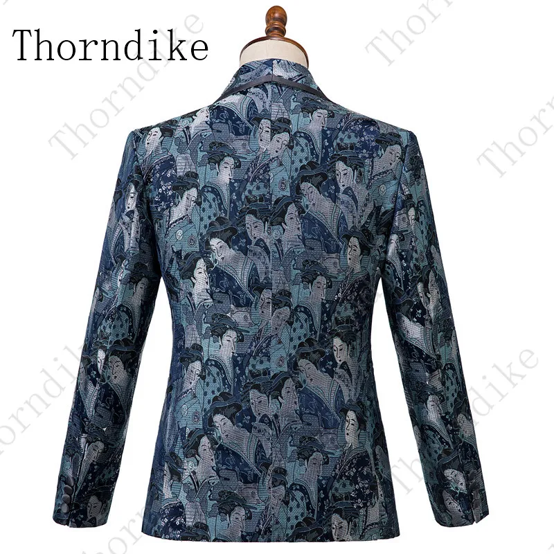 Thorndike Мужские Двойные приталенные пиджаки жаккардовые Terno Masculino Slim Fit цветочный узор мужские официальные костюмы 2 шт. куртка брюки