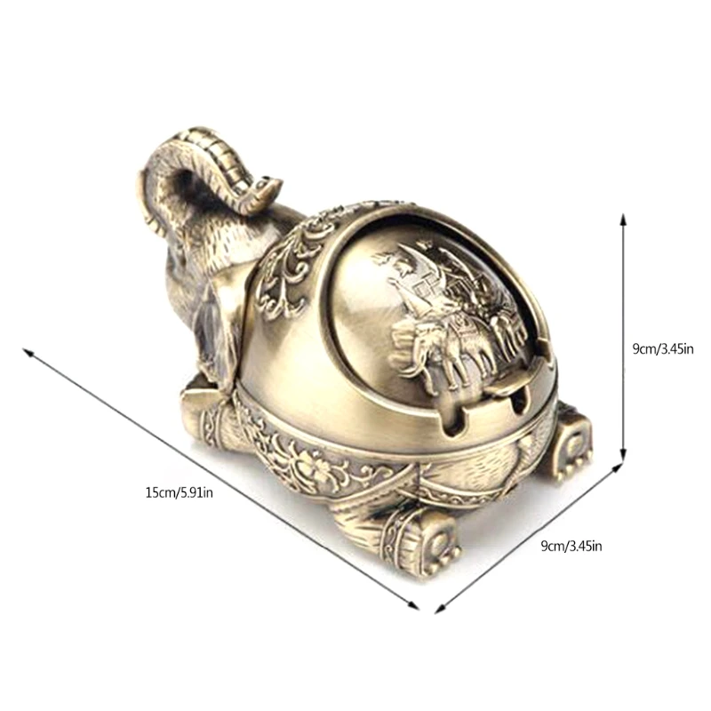 Decorative Windproof Ashtray with Lid for Men Women, Creative Elephant Vintage Metal Cigar Smoking Ashtray Holder