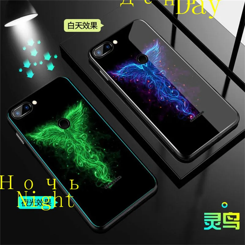 Luminous Tempered Glass Case For Xiaomi Mi A2 Lite Glow Back Cover Redmi 6 6A Pro Silicone | Мобильные телефоны и