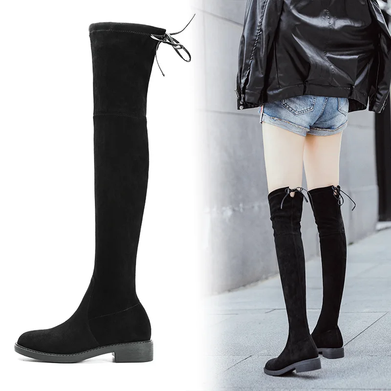 

Low Heels booties Lace Up Boots Winter Shoes Women Booties Ladies Bootee Woman 2019 Round Toe Leather Rubber Autumn Women's