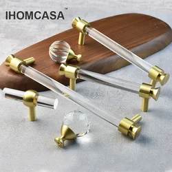 IHOMCASA 2022New Modern Acrylic Crystal Furniture Handles Wardrobe Cupboard Cabinet Pulls Drawer Door Knobs Kitchen Gold Brass