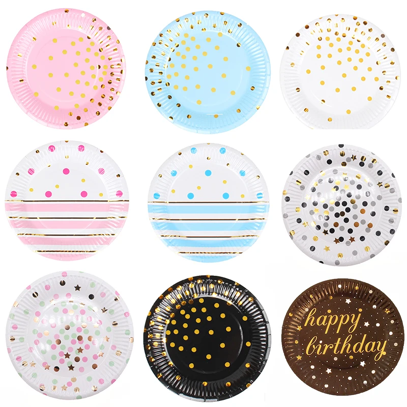 10pcs Disposable tableware set disposable paper plate straw cup gold black pink for wedding birthday decoration party supplies | Дом и сад