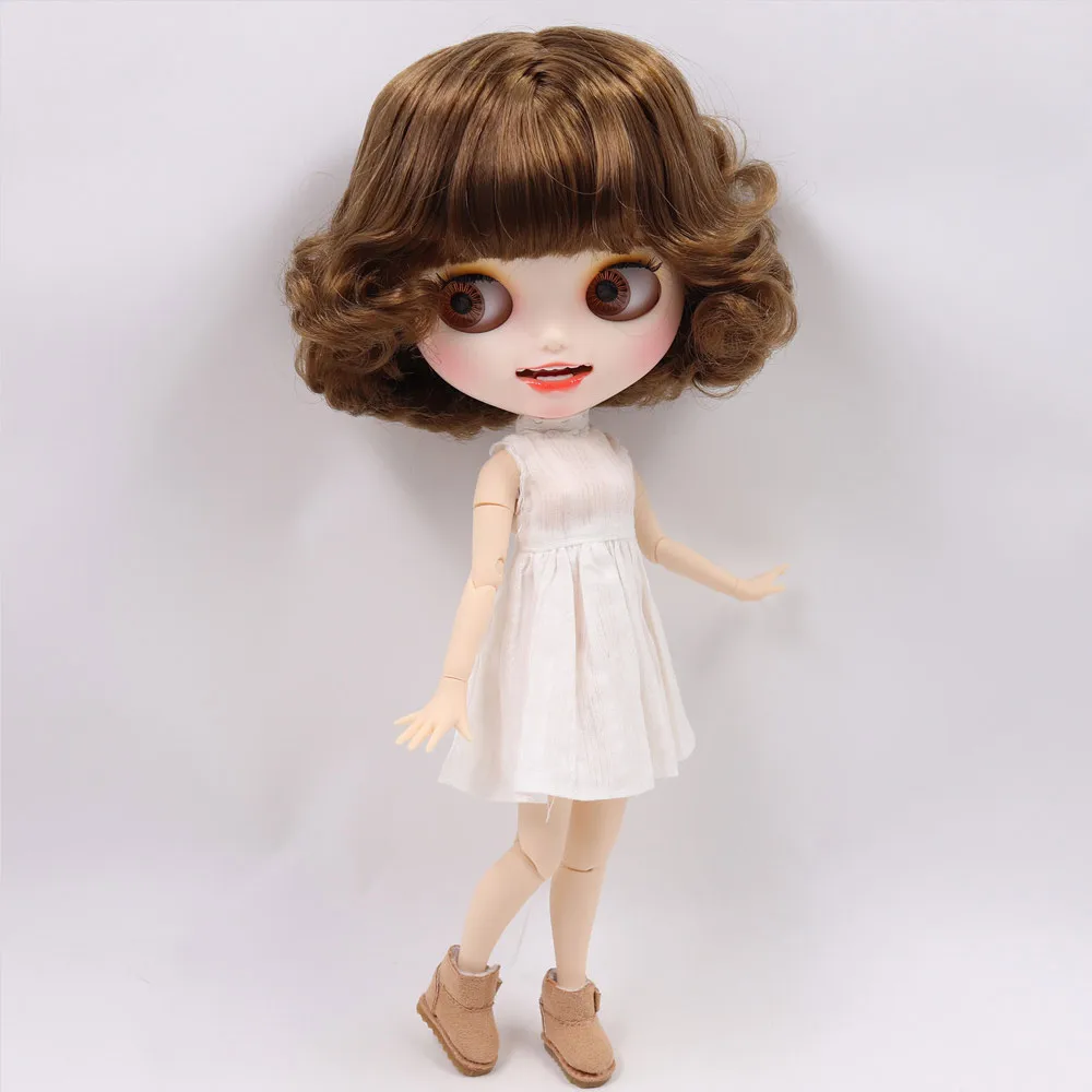 a set like pic Ледяной обнаженный Blyth кукла No. BL9158 каштановые волосы резные губы открытый рот матовая индивидуальные улыбка лицо соединение тело 1/6 bjd - Цвет: a set like pic