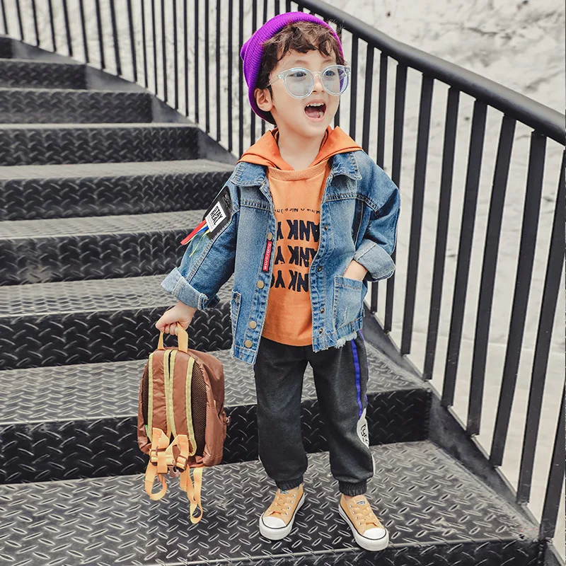 

Childrenswear New Style 2019 Kids' Overcoat Children Autumn BOY'S Korean-style-Style Sleeves Webbing Jeans Coat