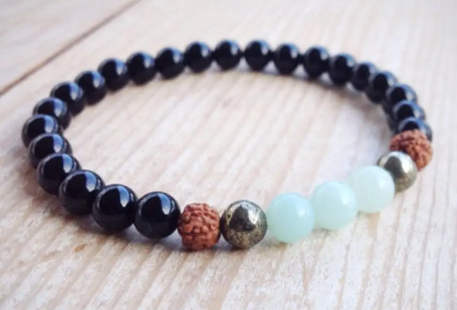 

6mm Natural Obsidian Rudraksha Mala Bracelet 7.5inches Handmade Stretchy Bless Unisex yoga Monk pray Gemstone Buddhism Healing
