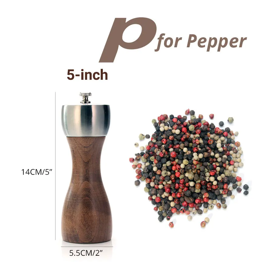 5 inch for pepper Премиум буковая мельница для перца-прецизионный ротор из углеродистой стали для перца, морской соли, черного перца и многого другого, кухонные гаджеты-39 - Цвет: 5 inch for pepper