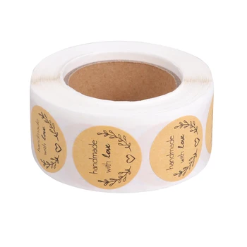 

500 Sheets/Roll Round Label Kraft Paper Cute Packaging Sticker Sealing Sticker for Candy Bag Gift Box Packing Bag