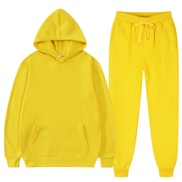 Two Piece Set Casual Fleece Tracksuit Women Winter 2020 Women's Sets Oversized Hooded Long Sleeve Hoodie Sport Pants Lady Suit yellow