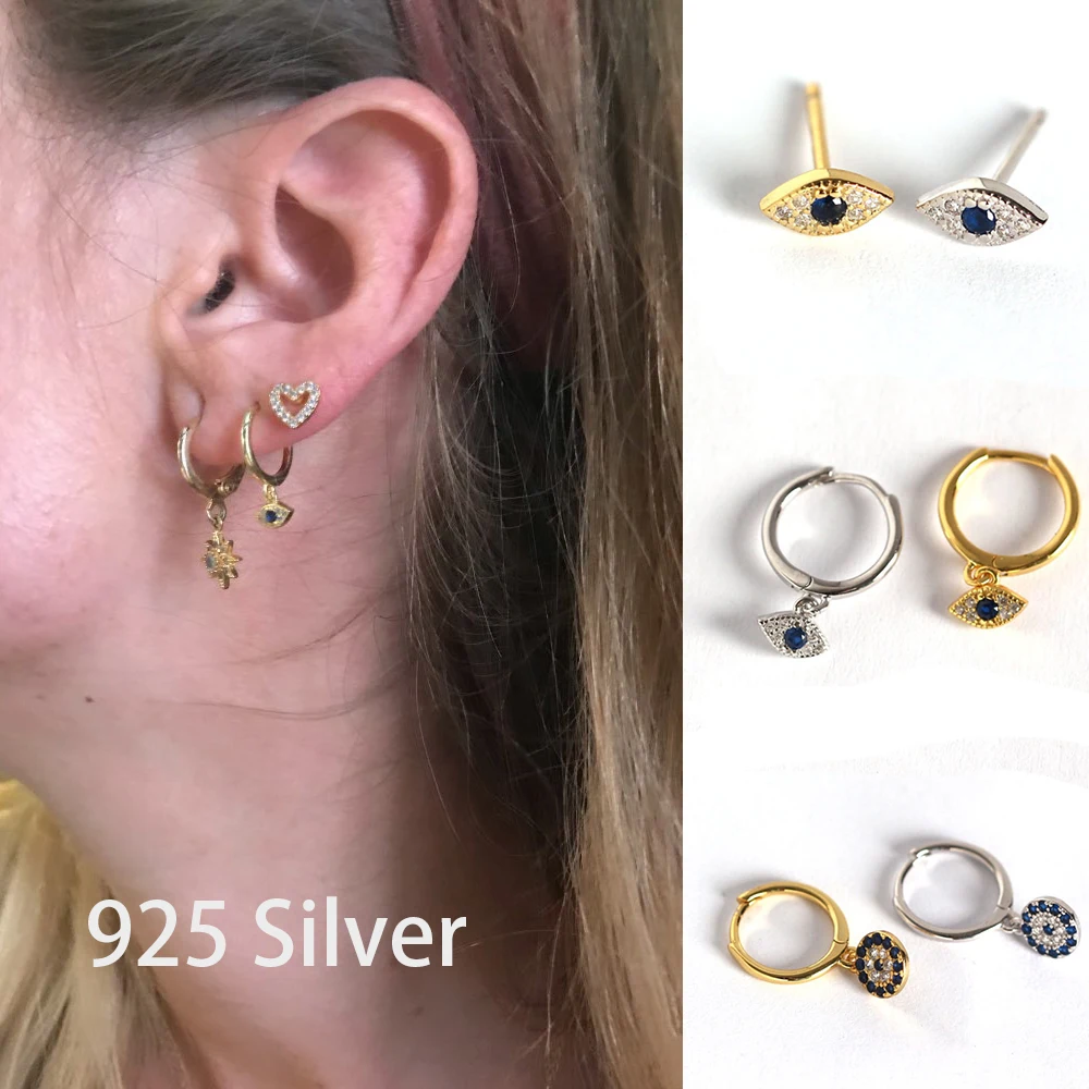 2019 Hot Selling 925 Silver Small Tiny Gold Hoop Earrings EvilEye Star Cross Crystal Women Huggie Hoops Free Dropshipping |