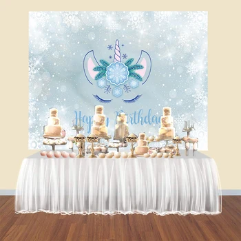 

Unicorn Snowflake birthday party Backdrop Winter Wonderland Baby Photography Background Vinyl Christmas party decoration supply