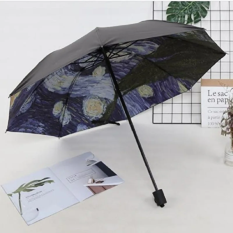 

Creative Van Gogh you hua san Vinyl Parasol Sun-resistant UV-Protection Parasol Three Folding Umbrella