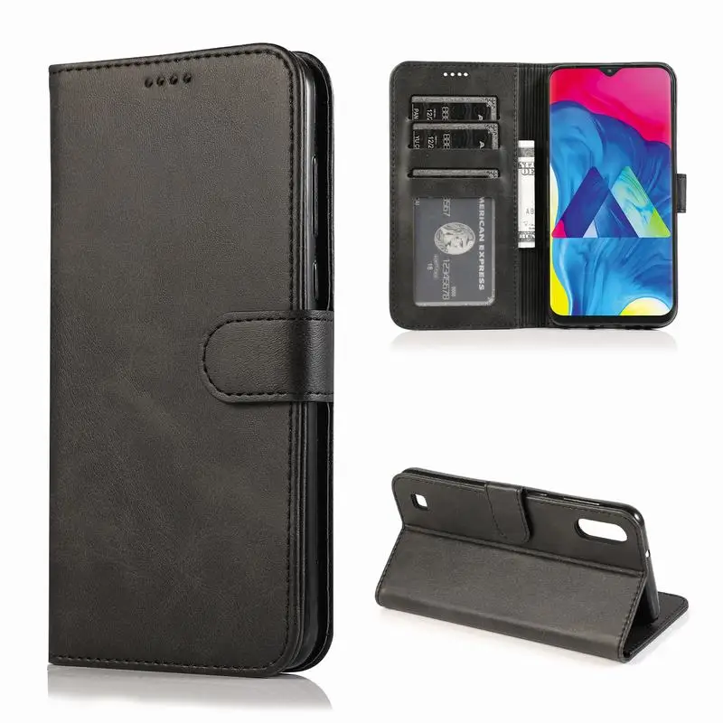 Чехол для samsung Galaxy A10 A 10S, чехол-бумажник из искусственной кожи, Флип 360, защитный противоударный простой ретро-чехол для телефона - Цвет: Black Case