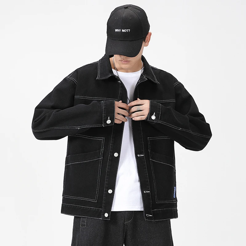 Streetwear Men Jackets And Coats Denim Cargo Jacket 2021 Fashion 