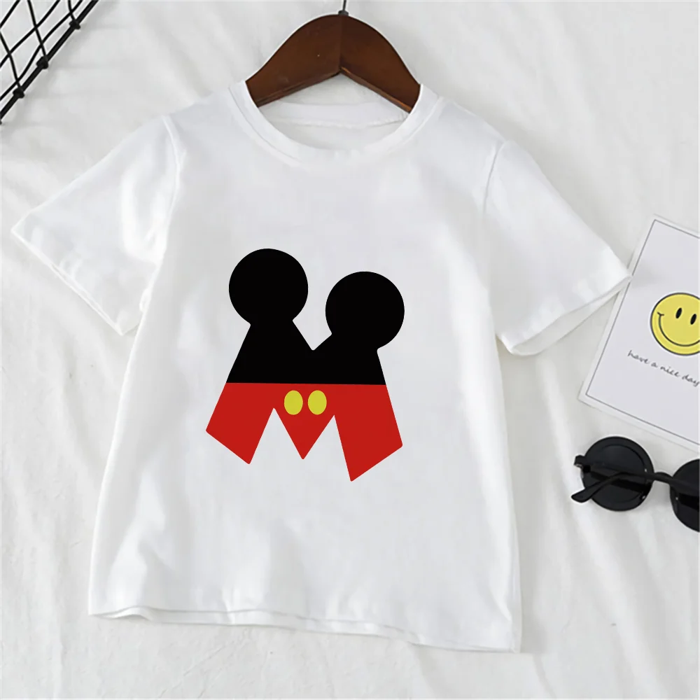 Camisetas Disney con letras combinadas para A-M, camisetas con estampado de Mickey Mouse, ropa regalos para niños -