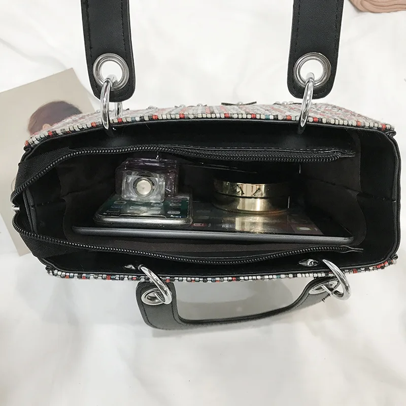 

Autumn And Winter New Style Woolen Plaid Stereo Stereotypes Square Sling Bag Lettered Mirror Shoulder Oblique WOMEN'S Bag