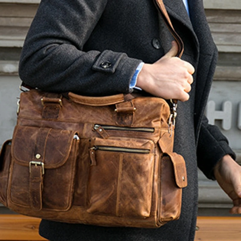 

Vintage Travel Bag Large Capacity Leather Shoulder Tote Cross-Section Outdoor Travel Handbags Briefcase Crossbody Bag