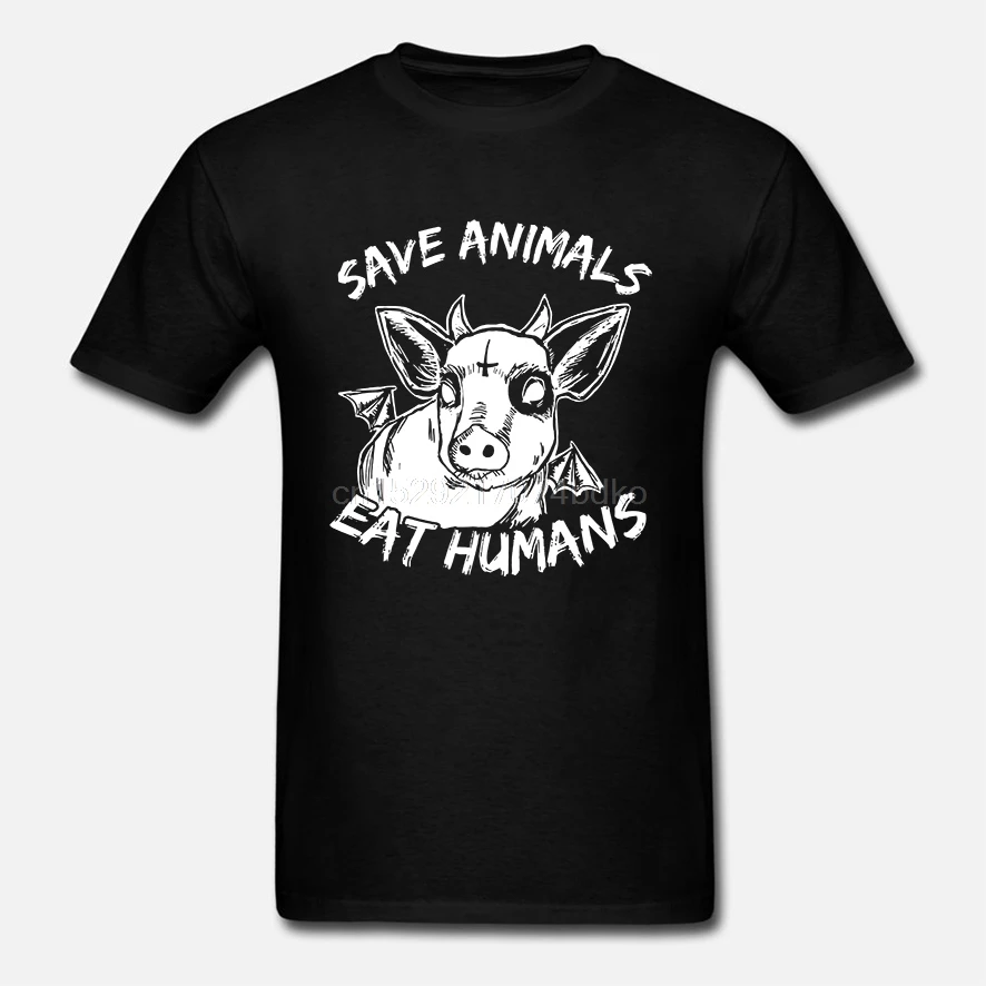 Save animals Eat Humans Evil Piggy забавная черная футболка S-3XL | Мужская одежда