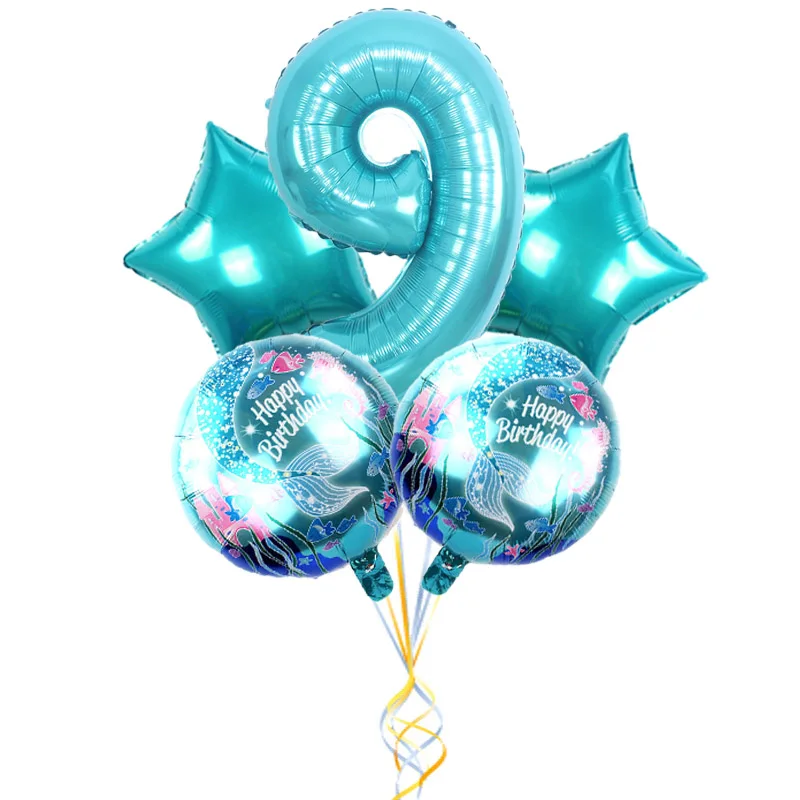 5 шт./лот Русалка тема вечерние Фольга воздушные шары 32 дюймов синий шара с цифрой для День рождения украшения детский душ расходные материалы