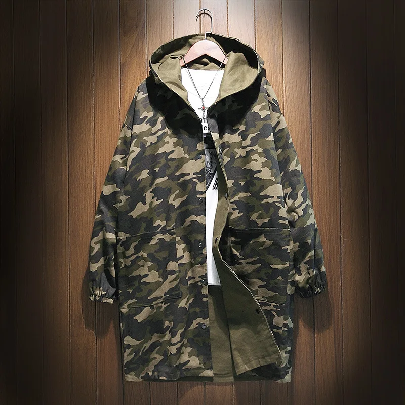 

2018 MEN'S Coat Korean-style Casual Autumn And Winter Loose-Fit MEN'S Windbreaker Mid-length Trench Coat Overcoat