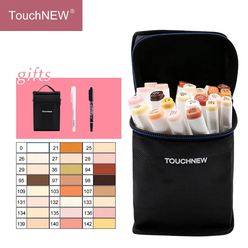 W6thSkin24color TouchFIVE маркер ручка набор 40/60/80/168 Цвет анимация маркер для рисования с двумя головками рисунок художественная кисть ручки на спиртовой основе с 6 подарки - Цвет: W6thSkin24color