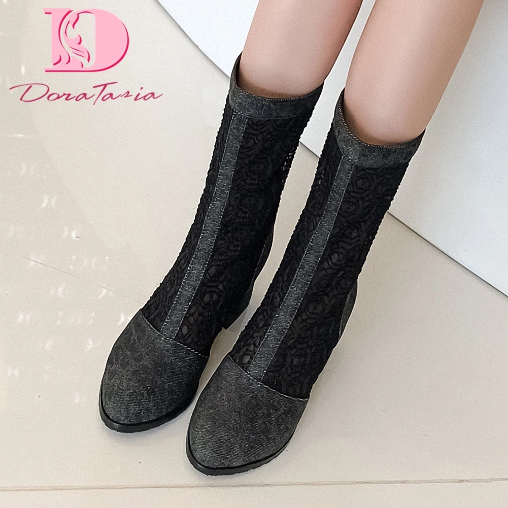 

Doratasia 2020 Hot Sale Large Size 43 Zip Up Mid Calf Boots Woman Shoes Chunky Heels Platform Shoes Women Boots Female