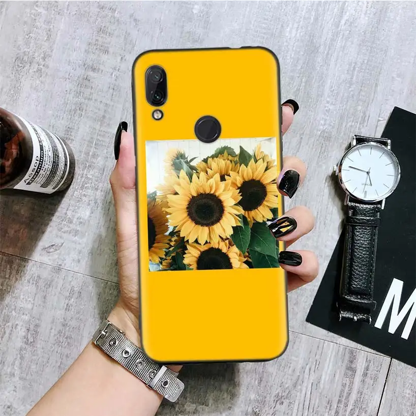 Эстетика подсолнечника Новинка черная крышка чехол для телефона для Xiaomi Redmi Note фотоаппаратов моментальной печати 8 7 7S 7A 6 S2 GO K20 Pro 6A mi 6X 5X A1 CC 9 8 Coque