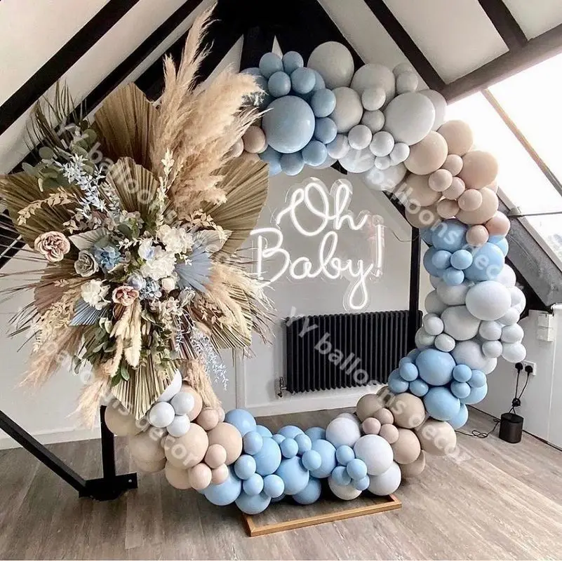Globos de bricolaje guirnalda arco bebé Kit de Macaron azul gris Retro piel Globos de cumpleaños fiesta Decoración Para aniversario de boda