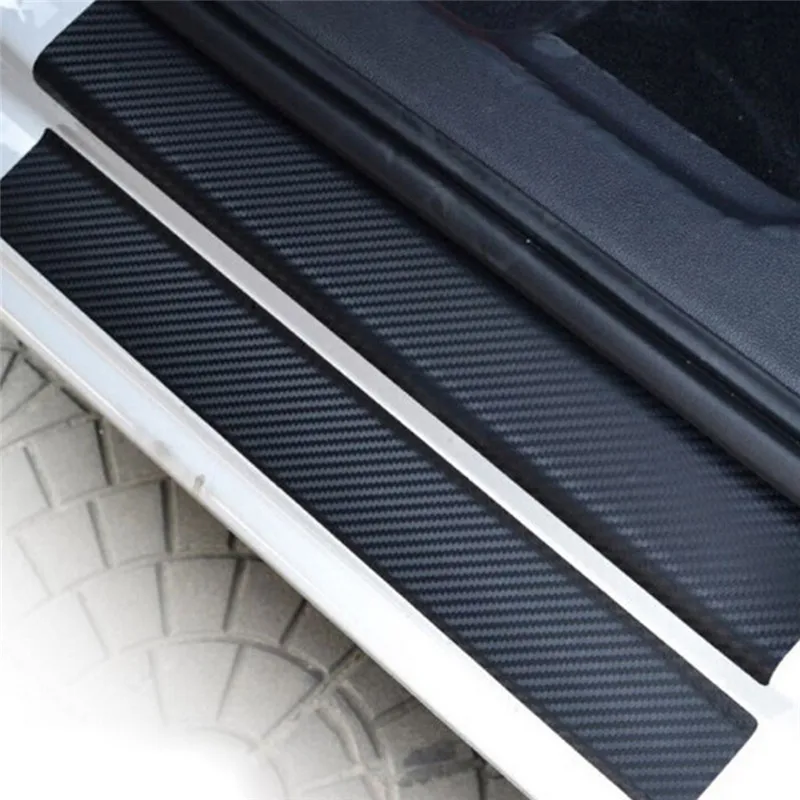 4pcs/lot Carbon Fiber Look Car Sticker Black Car Door Plate Stickers Sill Scuff Cover Anti Scratch Decal Universal for All Car