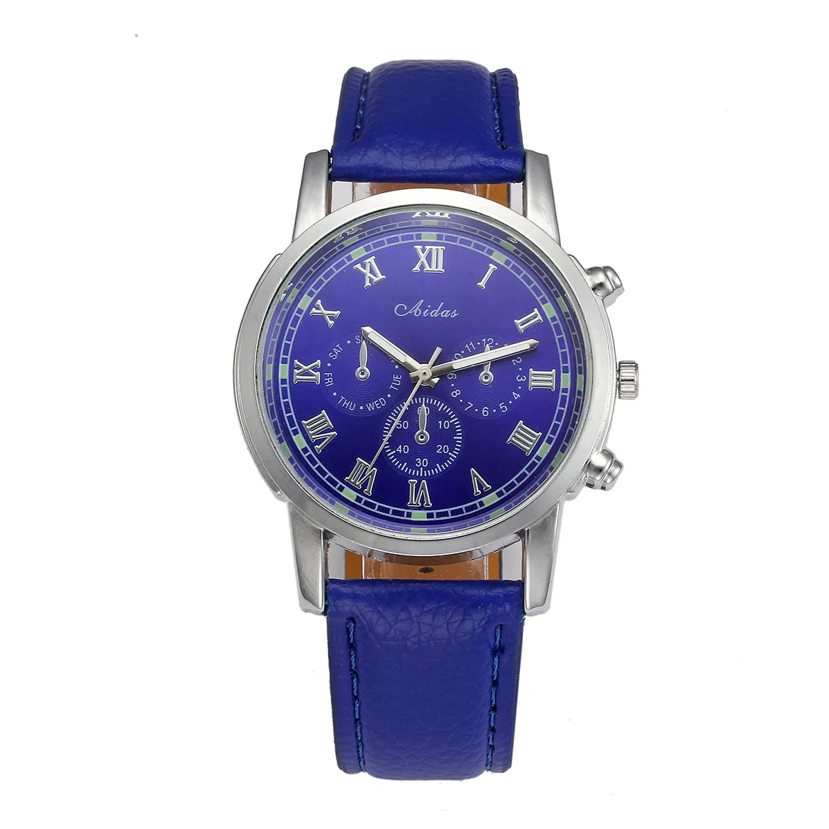 

Hot Selling Roman Numerals Sun Pattern Letter Decoration Three Eye Leather Belt MEN'S Watch Men's Embossed Leather Geneva Watch