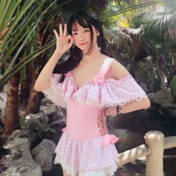 

Retro Swimsuit Whole Swimsuits Mayokini Swimwear One Piece Big Size Beachwear For Surfing 2020 New Girl Rabbit Tail Lovely