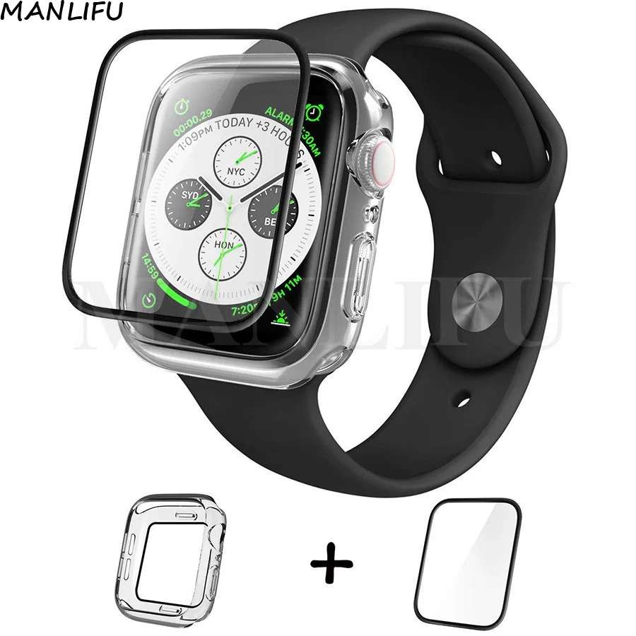3D изогнутое закаленное стекло Бесплатный подарок чехол для Apple Watch 40 мм 44 серии 5 4