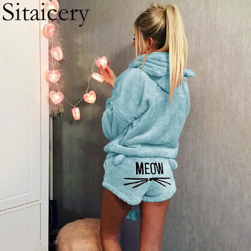 Sitaicery/женские пижамные комплекты осенне зимние фланелевые теплые пижамы с