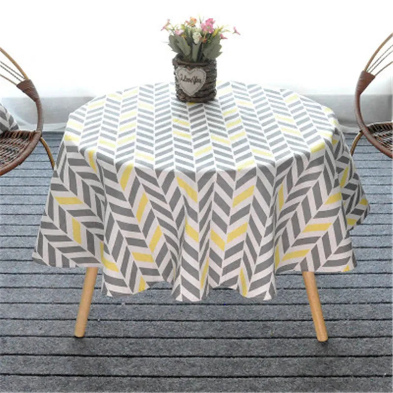  Modern Gray 150CM Round Table Cover Cotton Linen Tablecloths Nordic Style Yellow Chessboard Home De