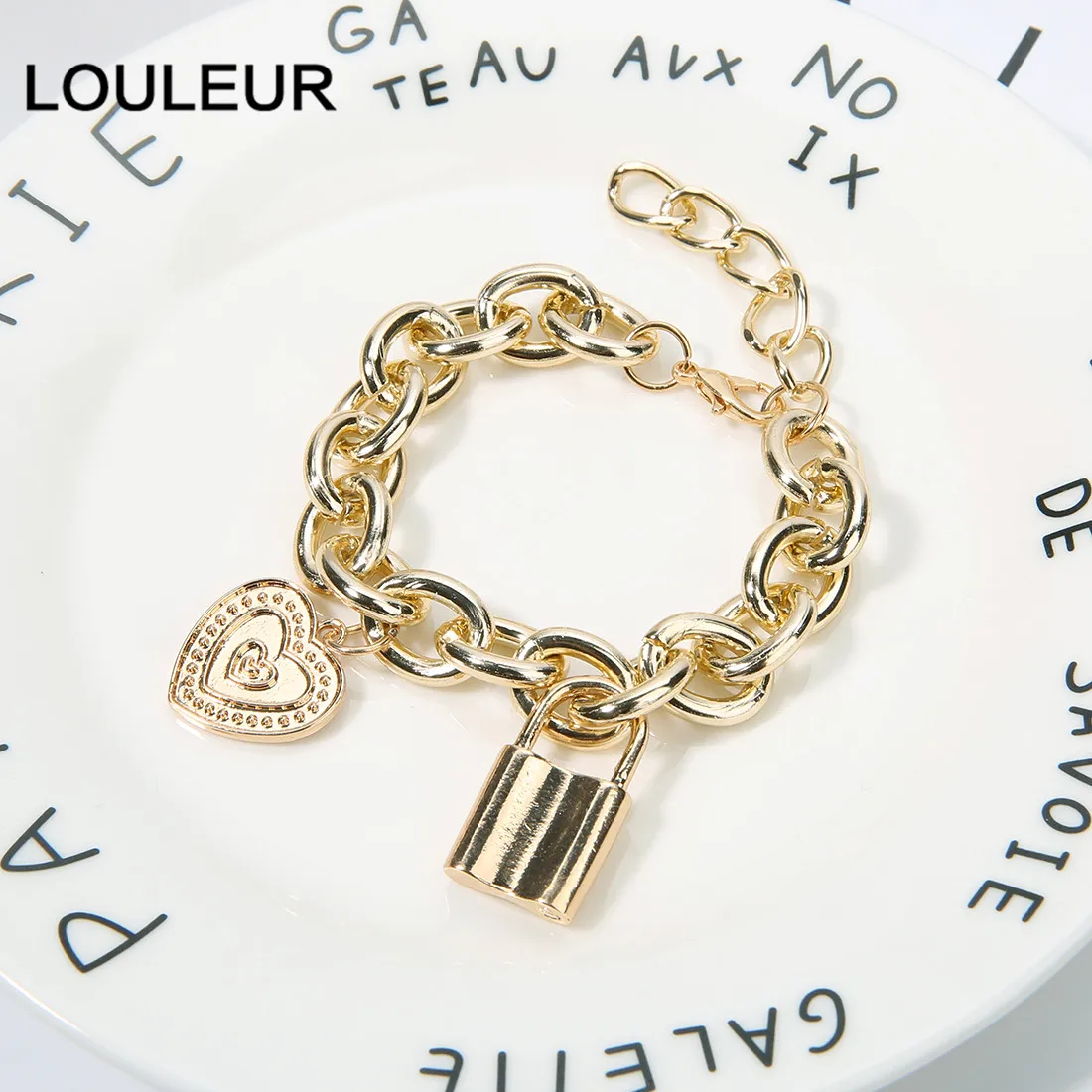 Louleur роскошные серебряные золотые браслеты с замком для ключей, очаровательные браслеты в виде сердца, браслеты для женщин и мужчин, широкая кубинская цепочка, ювелирные изделия из Дубаи