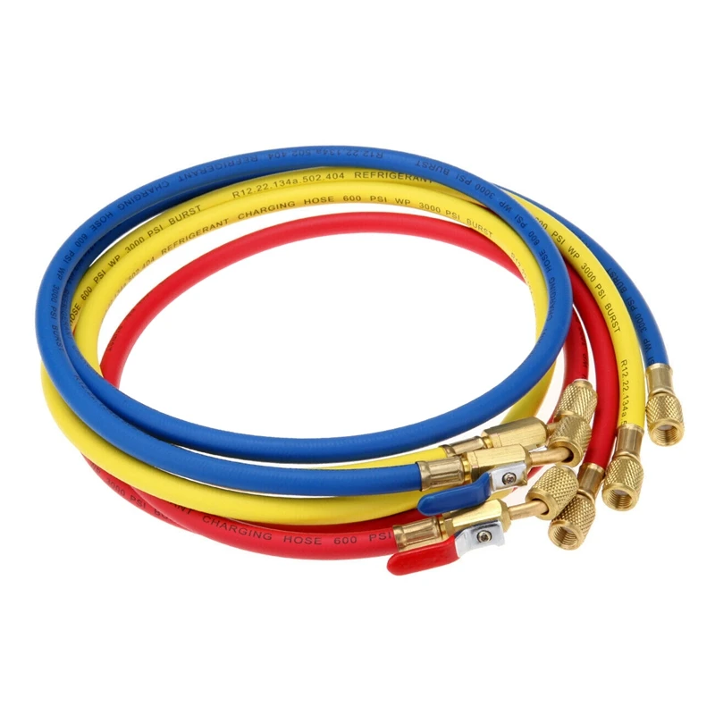 

R134A A/C Charging Hose Set with Shut-Off Ball Valve, (4000-800) PSI Working Pressure Fits for HVAC Air Condition R410A R12 R22