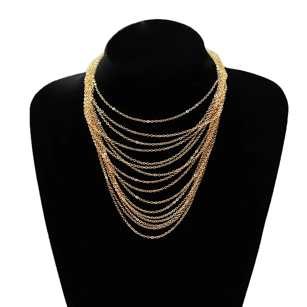 

New Design Exquisite Punk Style Tassel Choker Chain Necklace Gold Color Multilayer Clavicle Chian Necklaces for Women Jewelry