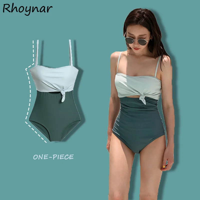 

Cover-up Women Korean Style Mori Girl Slim Hollow Out Panelled One Piece Sexy Spaghetti Strap Swimwear Cozy Summer Holiday Chic