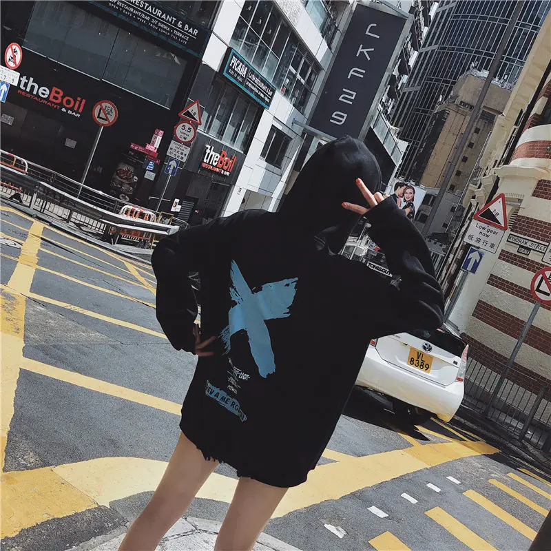 black Уличная хлопковая зимняя женская толстовка Modis индивидуальность Harajuku Kawaii Толстовки корейский стиль негабаритных Белые Дешевые топы женские - Цвет: black