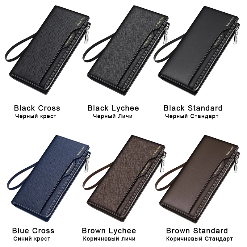 WILLIAMPOLO Long Wallet Men Clutch Bag With Strap Leather Men's Phone Credit Card Luxury Removable Card Holder Walet PL191469 6