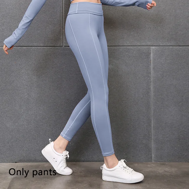 Smoky blue pants Новая бесшовная одежда для тренировок для женщин, комплект с длинным рукавом для йоги, укороченный топ, спортивный костюм, спортивная одежда для тренировок, тренажерного зала, фитнеса, одежда - Цвет: Smoky blue pants