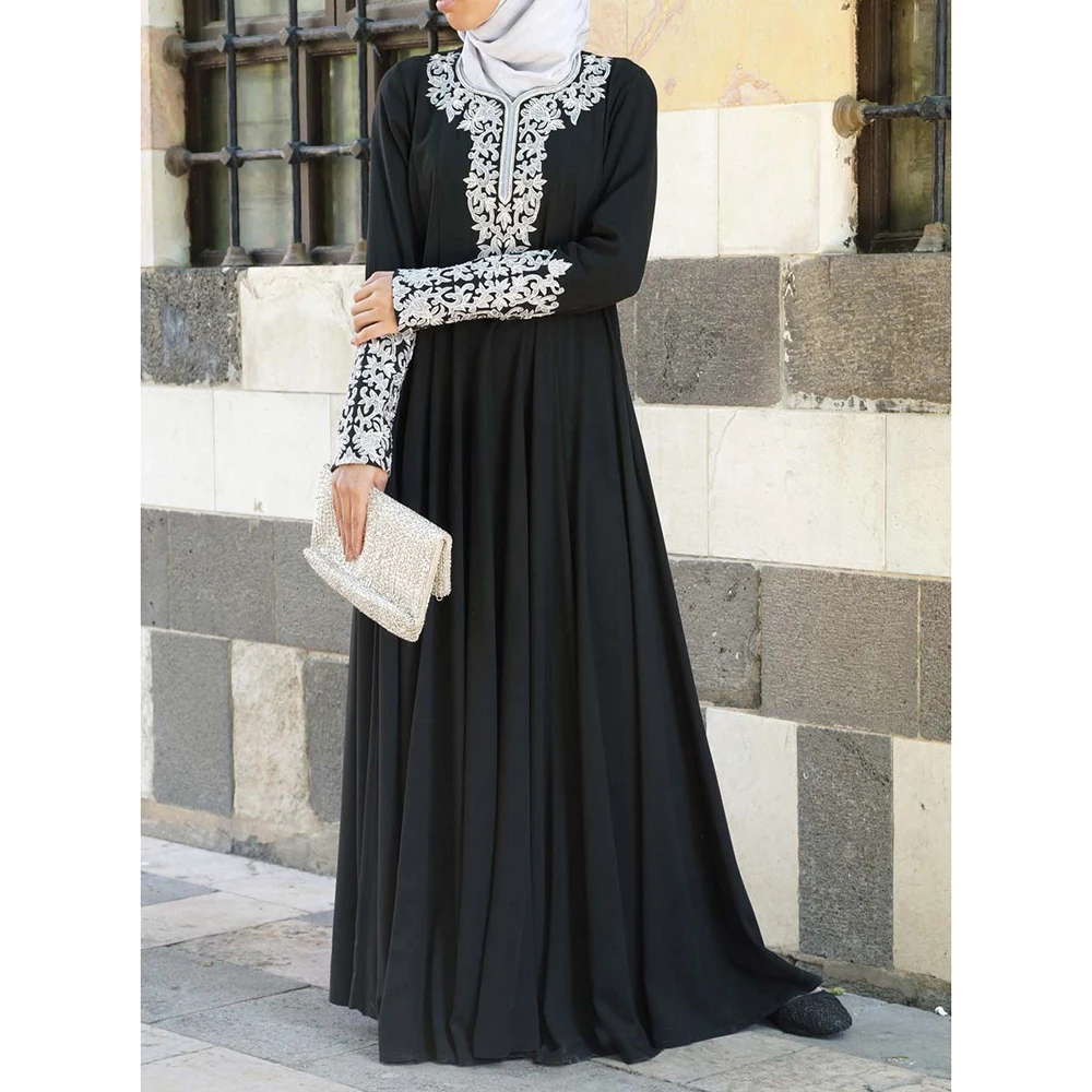 Дубай принт абайя платье Турецкий кафтан марокаин размера плюс мусульманское элегантное платье Бангладеш джеллаба Исламская одежда для женщин абайя - Цвет: Черный