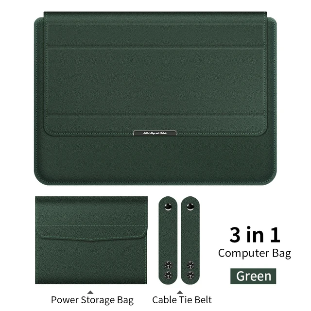 Laptop Sleeve Case Bag For MacBook Air Pro M1 13 A2338 A2337 PU Leather Laptop Carry Sleeve for 12 13 13.3 16 Leather Sleeve Bag Dark green 3 In 1