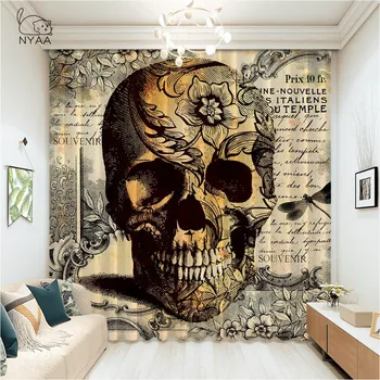 

NYAA Geometric Skull Living Room Curtains Gothic Colorful Curtain For Bedroom Rose Floral Window Drapes Ultra-thin Micro Shading