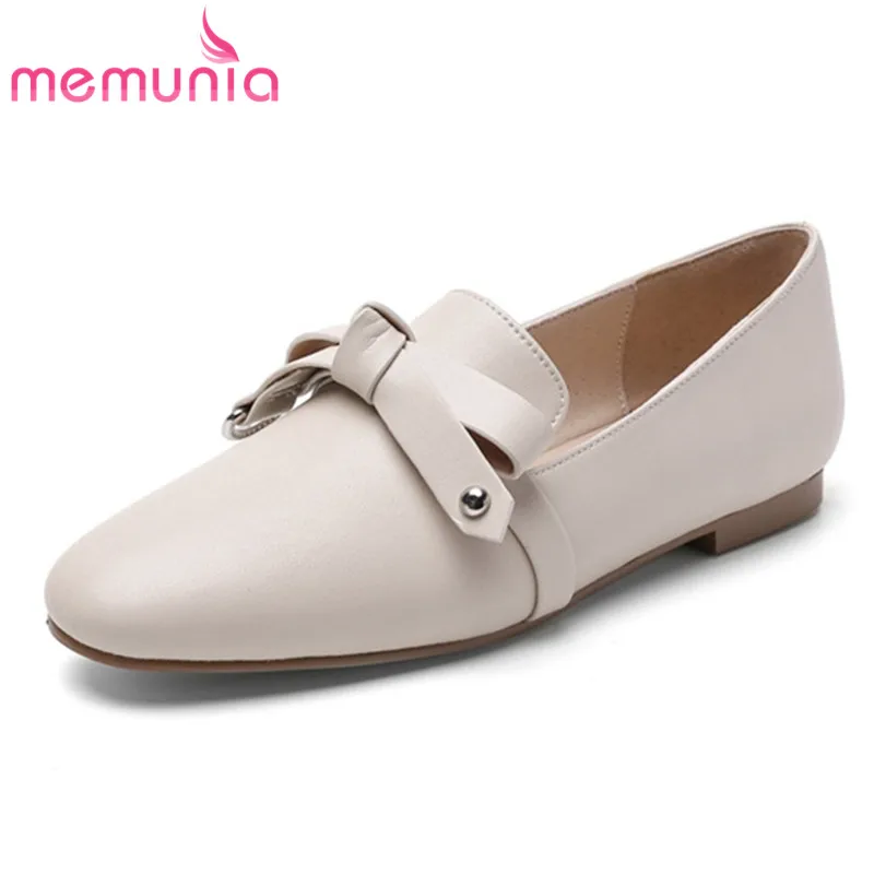 

MEMUNIA 2020 new arrival spring summer single shoes women genuine leather flat shoes round toe bowknot casual shoes ladies