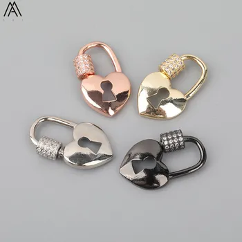 

5pcs/Lot 15x25mm CZ Micro Paved Heart Shape Screw Clasps Ziron Oval Lock Carabiner Connector Clasps Jewelry Findings FH-244AME.A