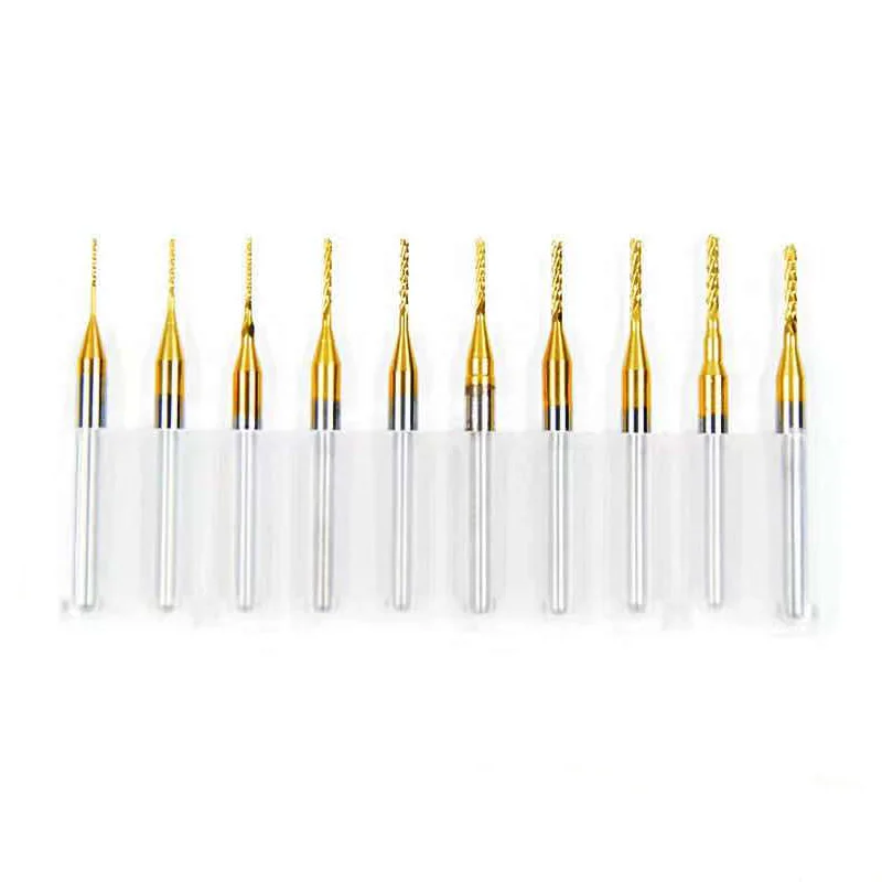 PCB 카바이드 밀링 커터 세트 0.6-1.5mm 엔드 밀 비트 3.175mm 회로 기판 용 생 옥수수 밀링 커터